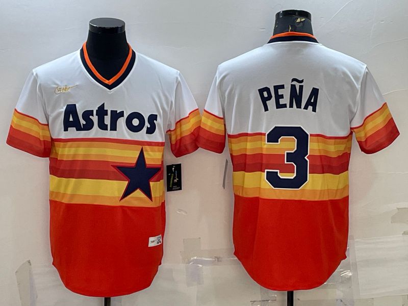 Men Houston Astros #3 Pena White orange Throwback Nike 2022 MLB Jerseys->houston astros->MLB Jersey